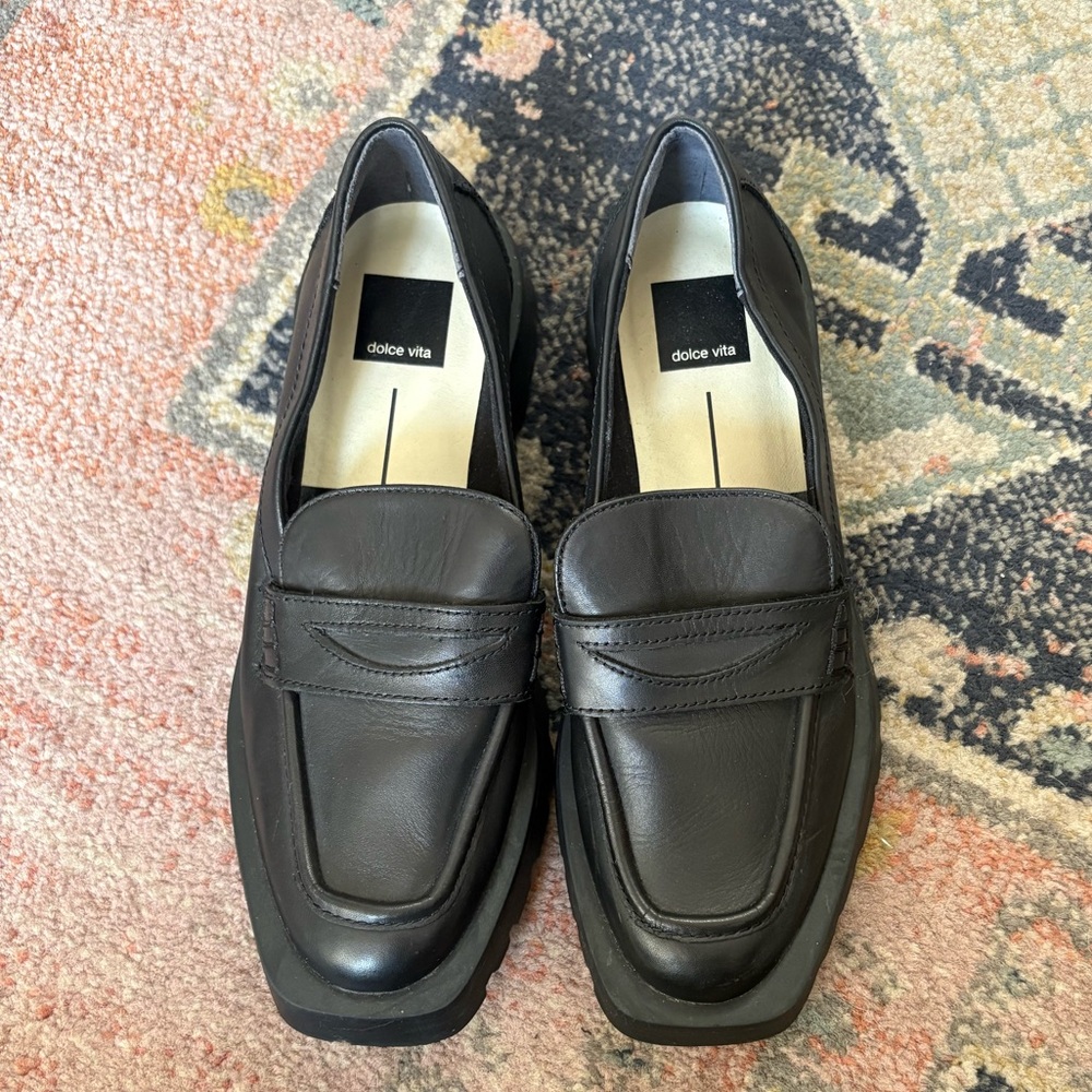 Dolce Vita Black Leather Loafers Size 7.5